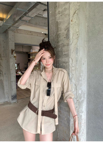 Mon. 復古蘇黎世繫帶式卡其襯衫