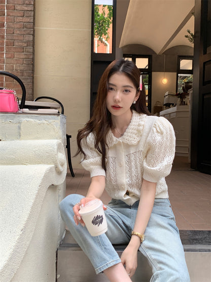 Thu. 氣質繡花縷空上衣 白