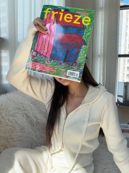 Mon. 運動休閒雙拉鏈連帽針織休閒褲套裝 米/灰