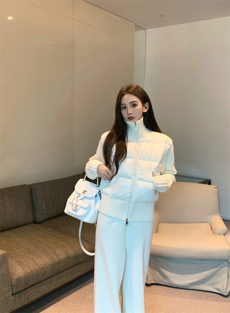 Sun. 美式休閒高領針織拼接羽絨外套