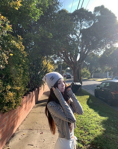 Fri. 美式慵懶妮味蕾絲V領背心外套2件套 條紋