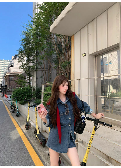 Mon. 牧場女孩茅釘刺繡高腰牛仔短褲套裝