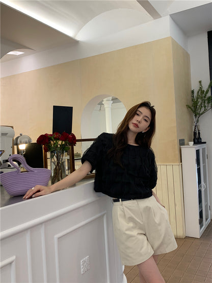 Thu. 後背綁脖網紗上衣 黑