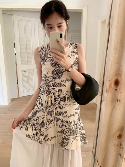 Mon. 古典藝術家假兩件式拼接連身裙