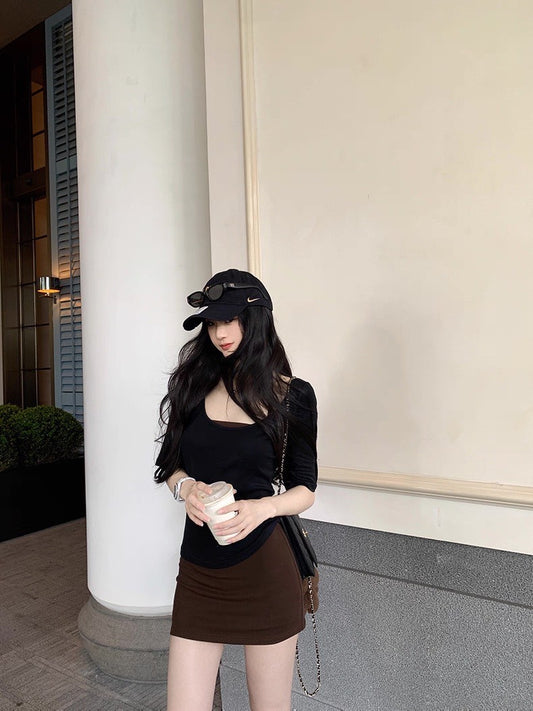 Mon. Sofe系列咖色半身裙