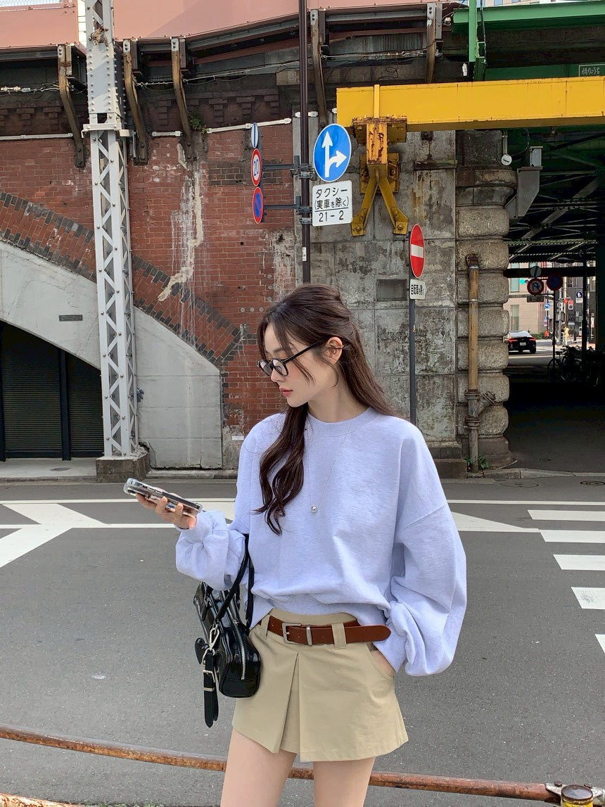 Fri. 休閒慵懶圓領衛衣 韓版百搭褲裙 花灰卡褲