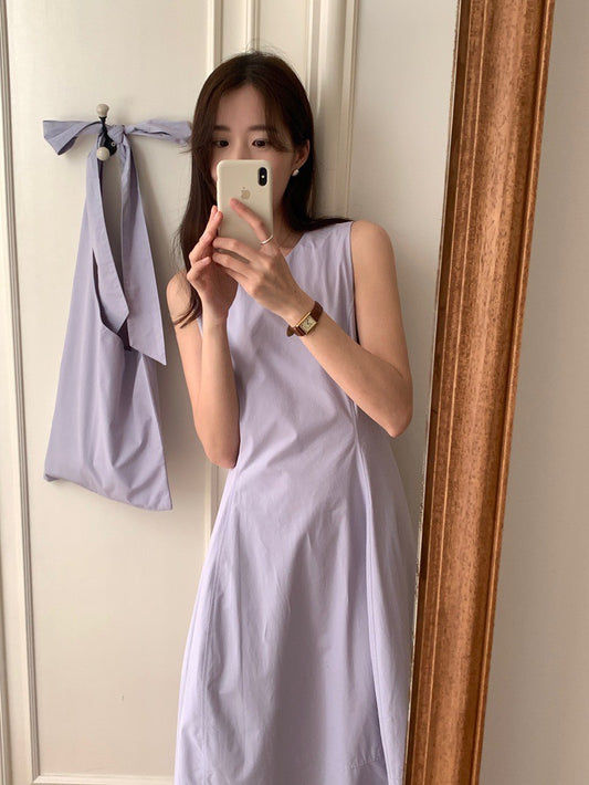 Mon. 立體剪裁襯衫布高級背心裙（配包包）紫