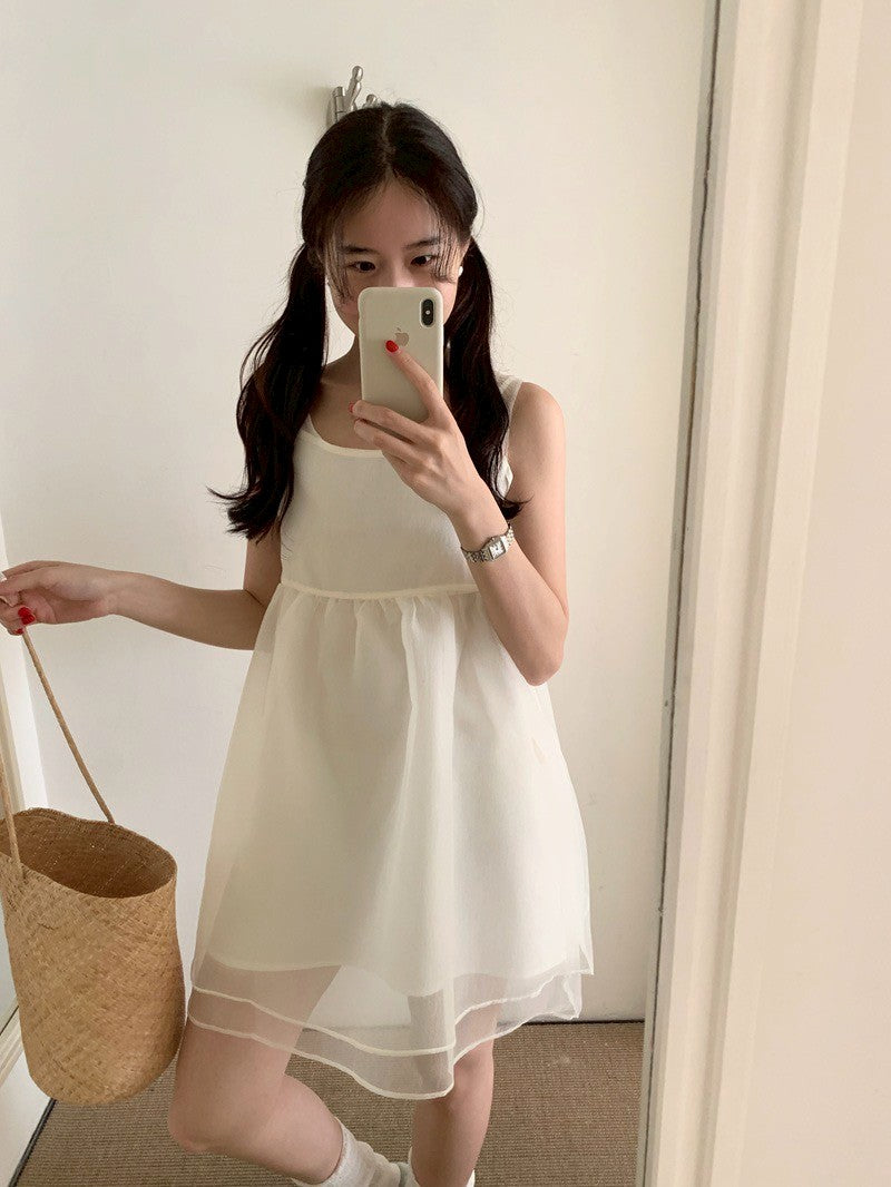 Mon. 雲朵飄飄後繫帶蝴蝶結網紗連身裙