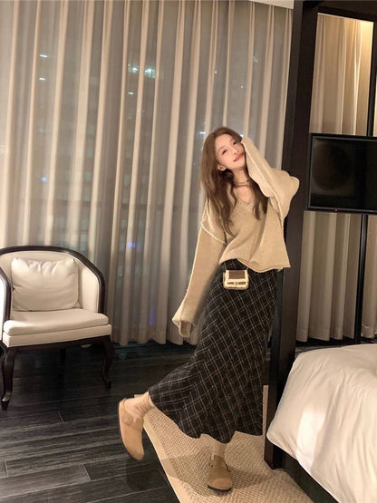 Fri. 通勤格紋魚尾高腰半身裙