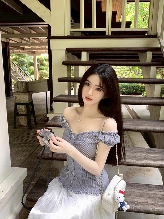 Fri. 春夏Jennie公主收腰多穿款上衣 條紋