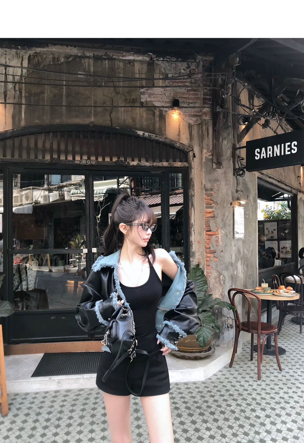 Fri. 牛仔流蘇皮革vintage 雙拼接外套