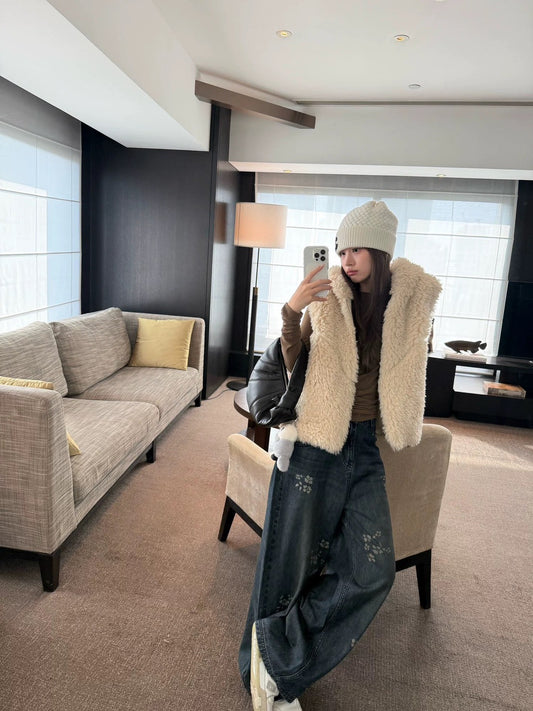 Fri. 高腰定染花貓鬚刷色闊腿褲