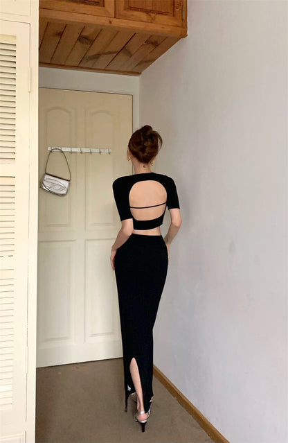 Thu. 挖背設計上衣 卡其/黑