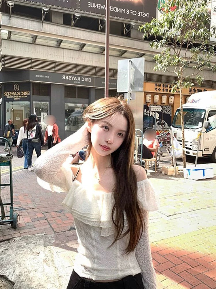 Fri. Vtg小香典藏一字荷葉領提花上衣 奶杏色