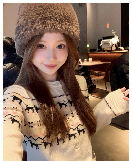 Mon. 北歐童話修勾刺花羊毛針織外套 白/黑