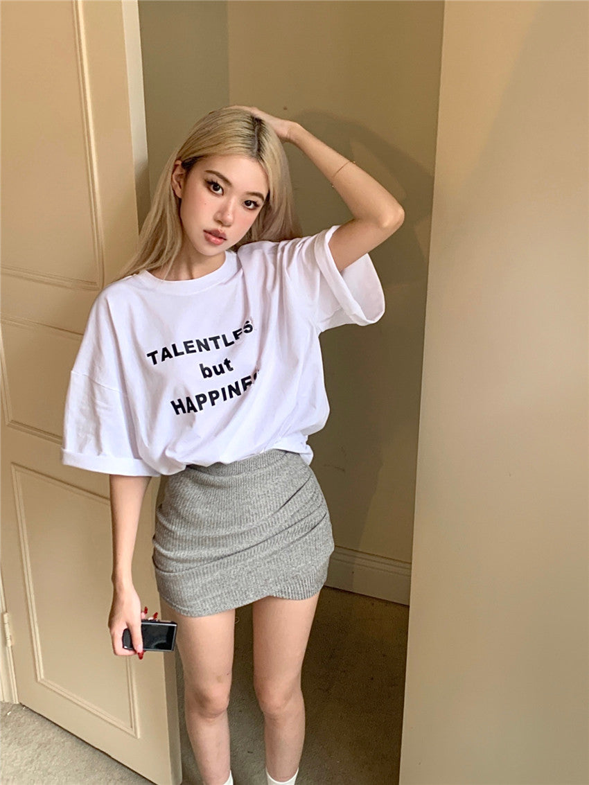 Mon. 粗體字母寬鬆上衣 白/黑