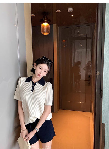 Thu. Miu時髦模範生 網球風撞色休閒針織套裝 藍白