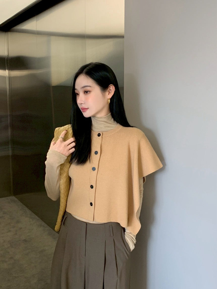 Fri. 氣質韓chic針織疊穿斗篷 卡其/灰黑