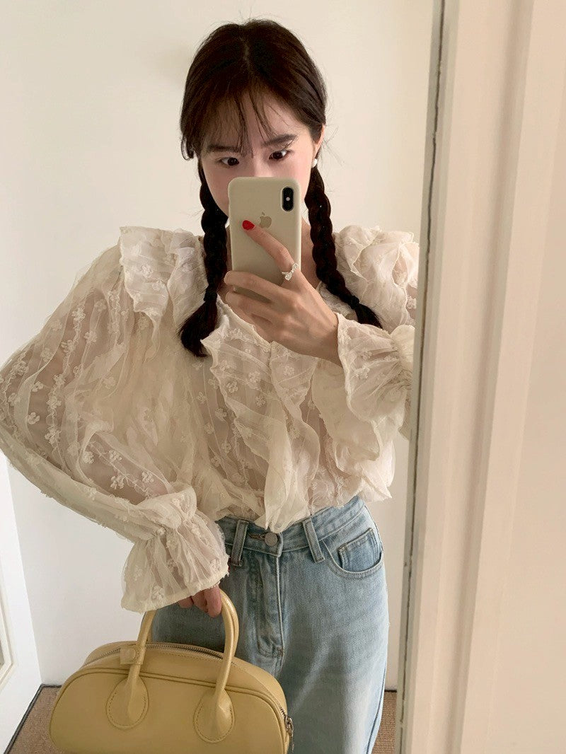 Mon. 氣質慵懶鄰家木耳邊襯衫（透視感）