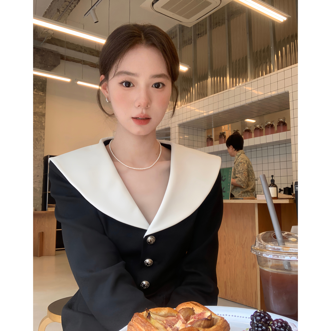 Sat. 法式珍妮裙 撞色拼接連衣裙