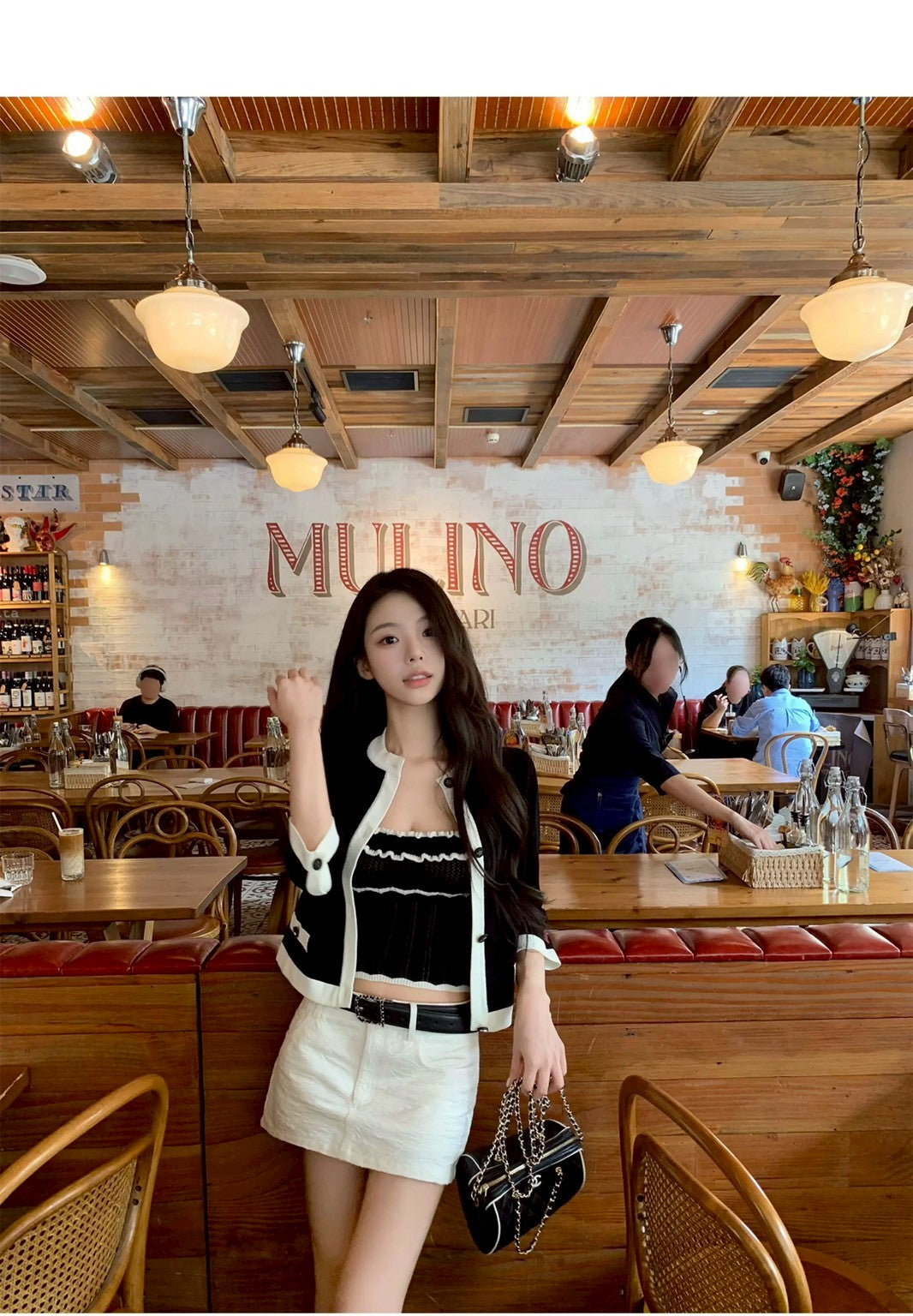 Tue. di*r天菜女友黑白撞色針織短褲2件套