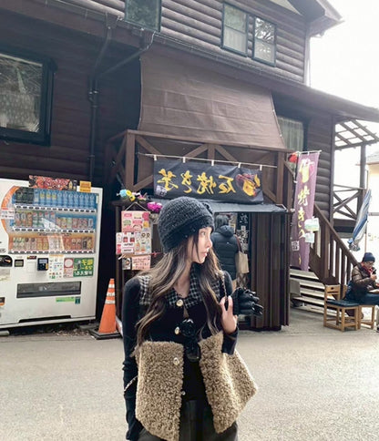 Fri. 羔羊毛暖綿綿復古撞色馬甲