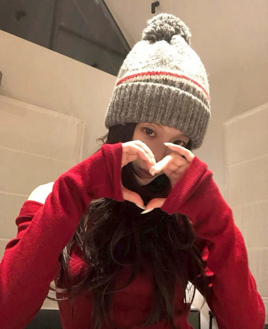 Mon. 新款修身顯瘦假兩件針織打底上衣4色 紅/黑