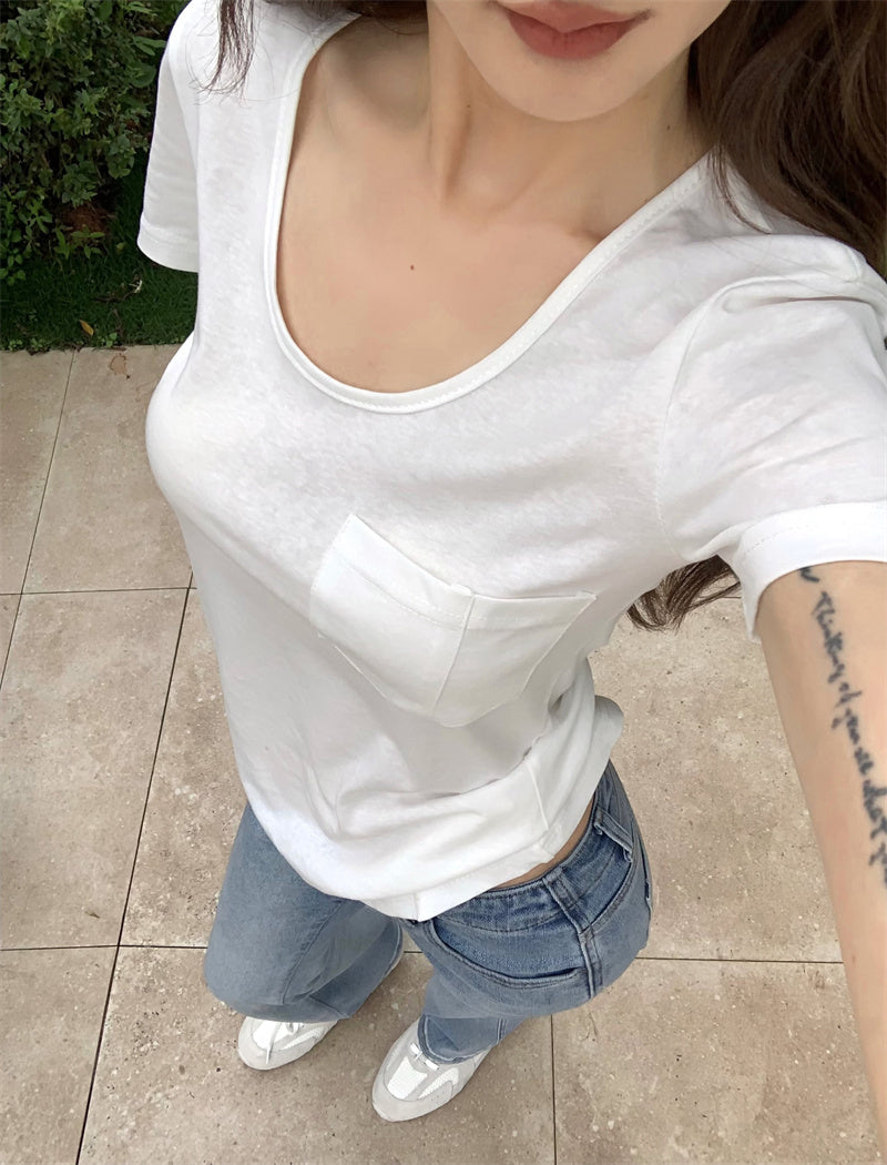 Fri. 慵懶美式基礎百搭口袋上衣 白