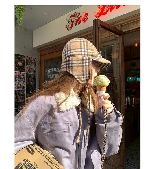 Thu. 橡子街巴恩風拼接毛領工裝外套 紫/米白