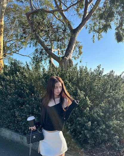 Fri. 美式慵懶妮味蕾絲V領背心外套2件套 碎花