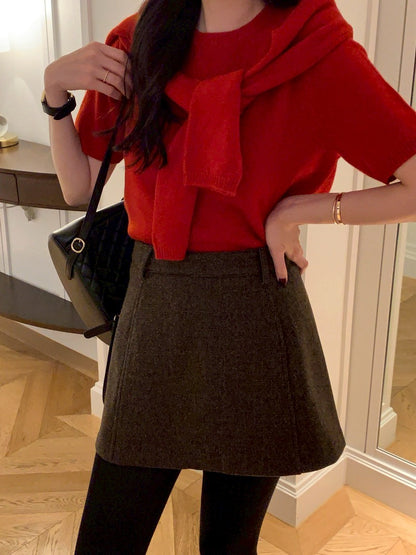 Mon. 童話書通勤百搭針織上衣外套2件組 紅/黑