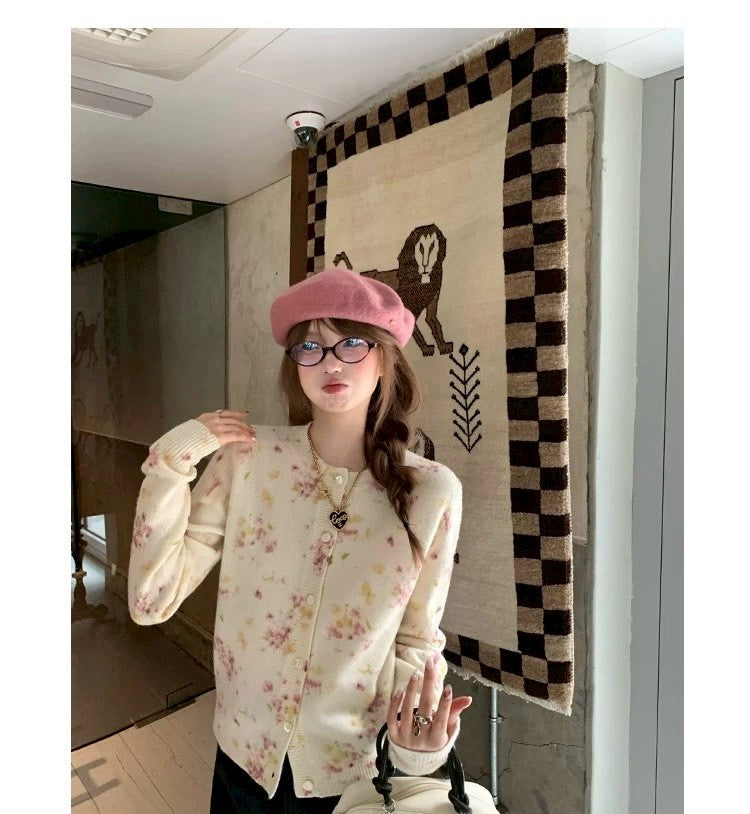 Thu. 花束日報 小眾碎花針織外套