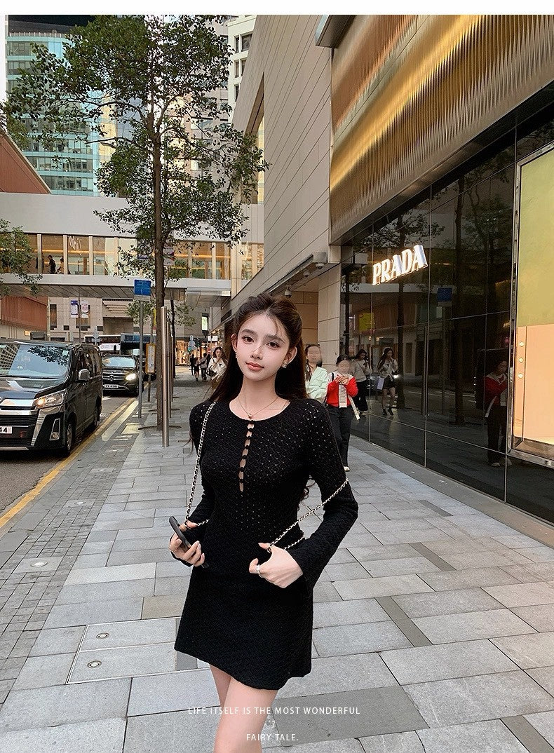 Tue. Crush 美神裙掌管高級與性感針織縷空裙 黑