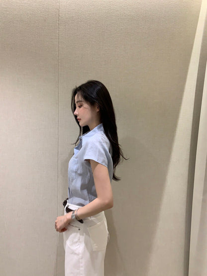Tue. 摩德納口袋簡約西式襯衫 淺藍