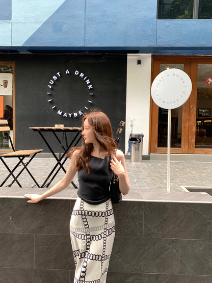 Sun. 後背綁帶平口上衣 老錢幾何半身魚尾裙