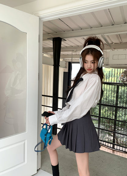 Mon. 學院百搭百褶裙 灰