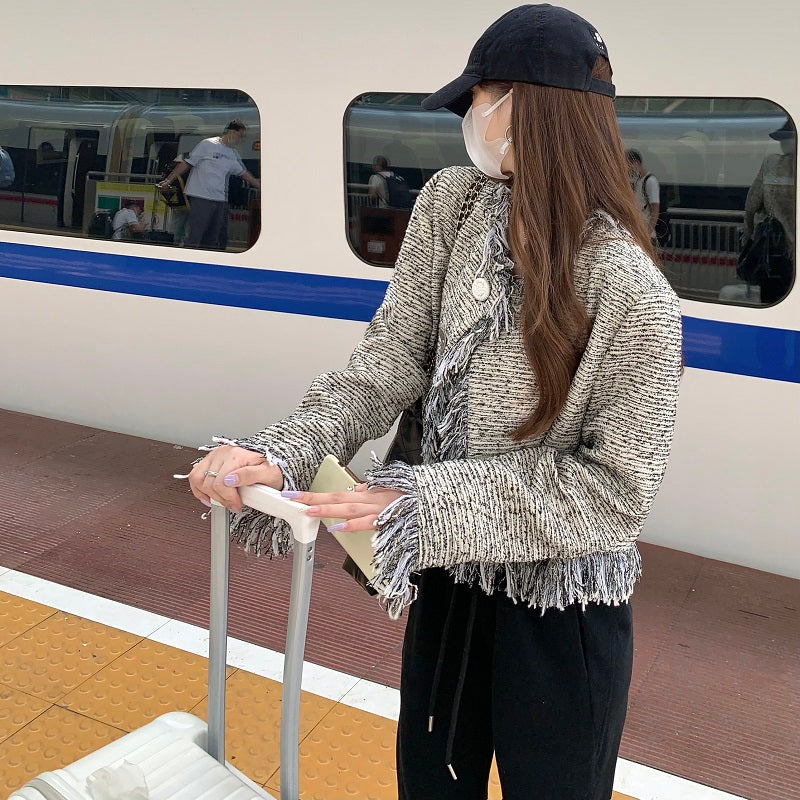 Sun. 輕奢鬚邊編織感短版外套