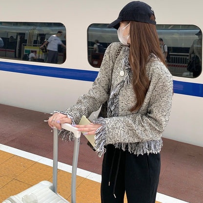 Sun. 輕奢鬚邊編織感短版外套