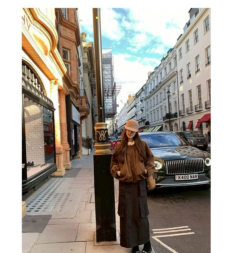 Thu. 明媚香港 復古花苞圓領夾克 咖