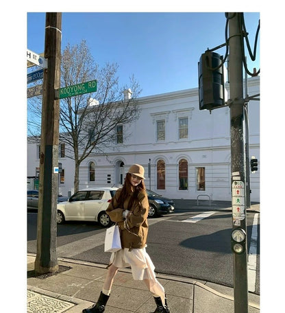 Thu. 博西雅重工時髦休閒皮衣夾克 卡其