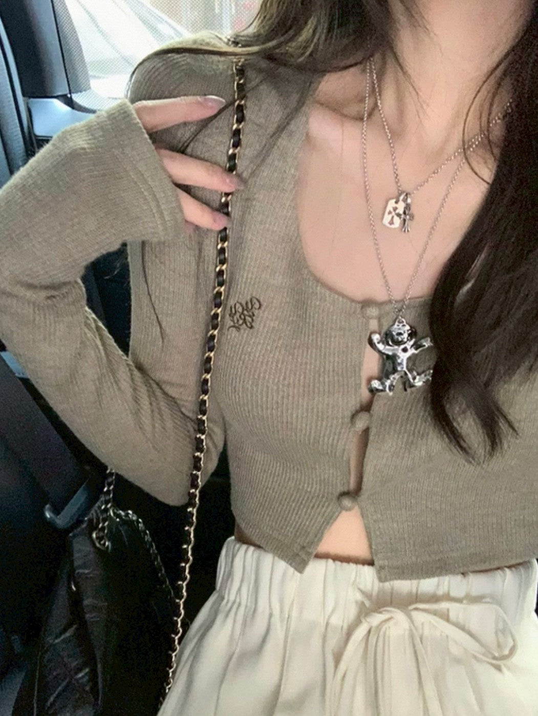 Fri. 女團甜心性感蠻腰排扣上衣 粉/黑/奶綠