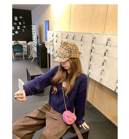 Thu. 麥迪大道小天使刺繡圓領羊毛衣 藍