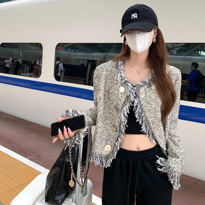 Sun. 輕奢鬚邊編織感短版外套