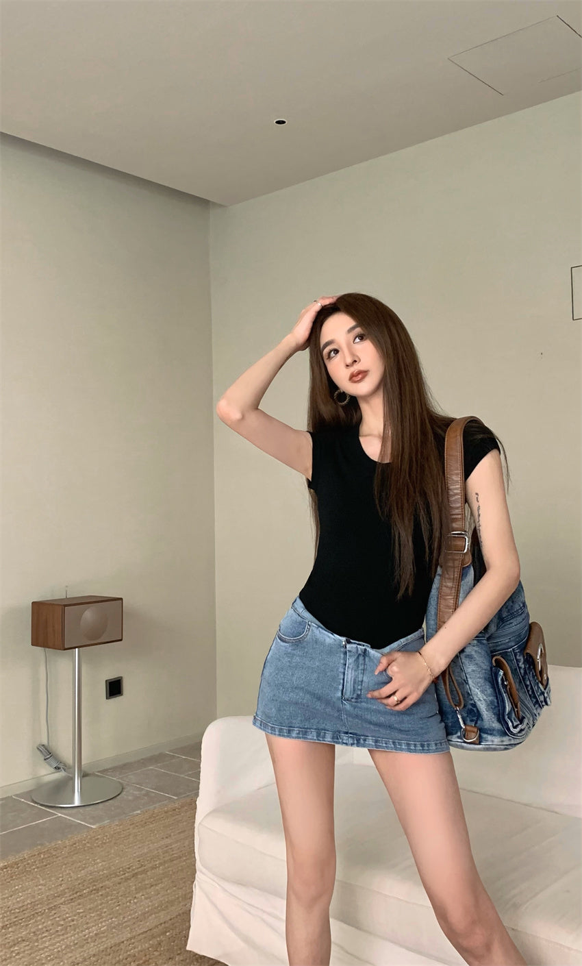 Mon. 美式正肩螺紋上衣 黑