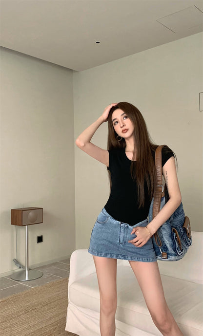 Mon. 美式正肩螺紋上衣 黑