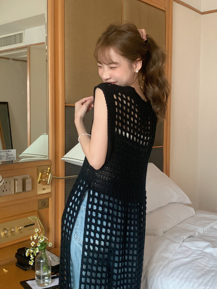 Thu. 縷空網子設計連身衣 黑