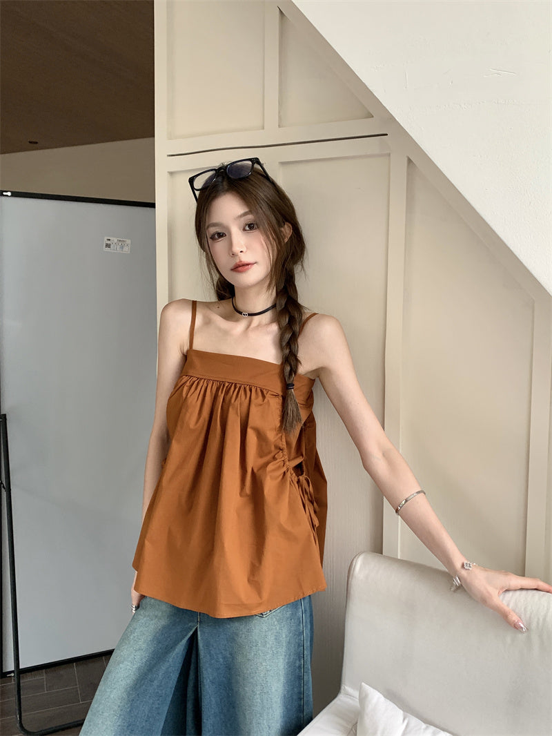 Mon. 焦糖色抓皺口袋上衣