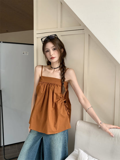 Mon. 焦糖色抓皺口袋上衣