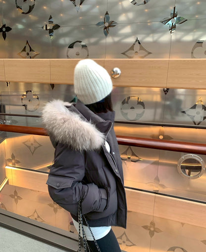 Mon. 雪域山境駱毛帽派克登山加厚羽絨外套 白/深灰綠