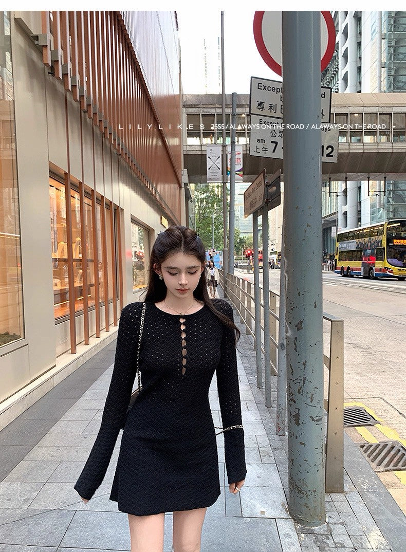 Tue. Crush 美神裙掌管高級與性感針織縷空裙 黑